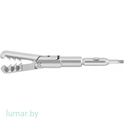 Рабочая часть инструмента - зажим захватывающий «зев щуки», с изогнутым тубусом, диам. 5 мм, 310 мм, артикул - PO642R