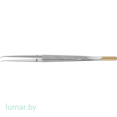 Микропинцет DIADUST с алмазным напылением, с плоскими концами, изогнутый, 210 мм, артикул - FM585R